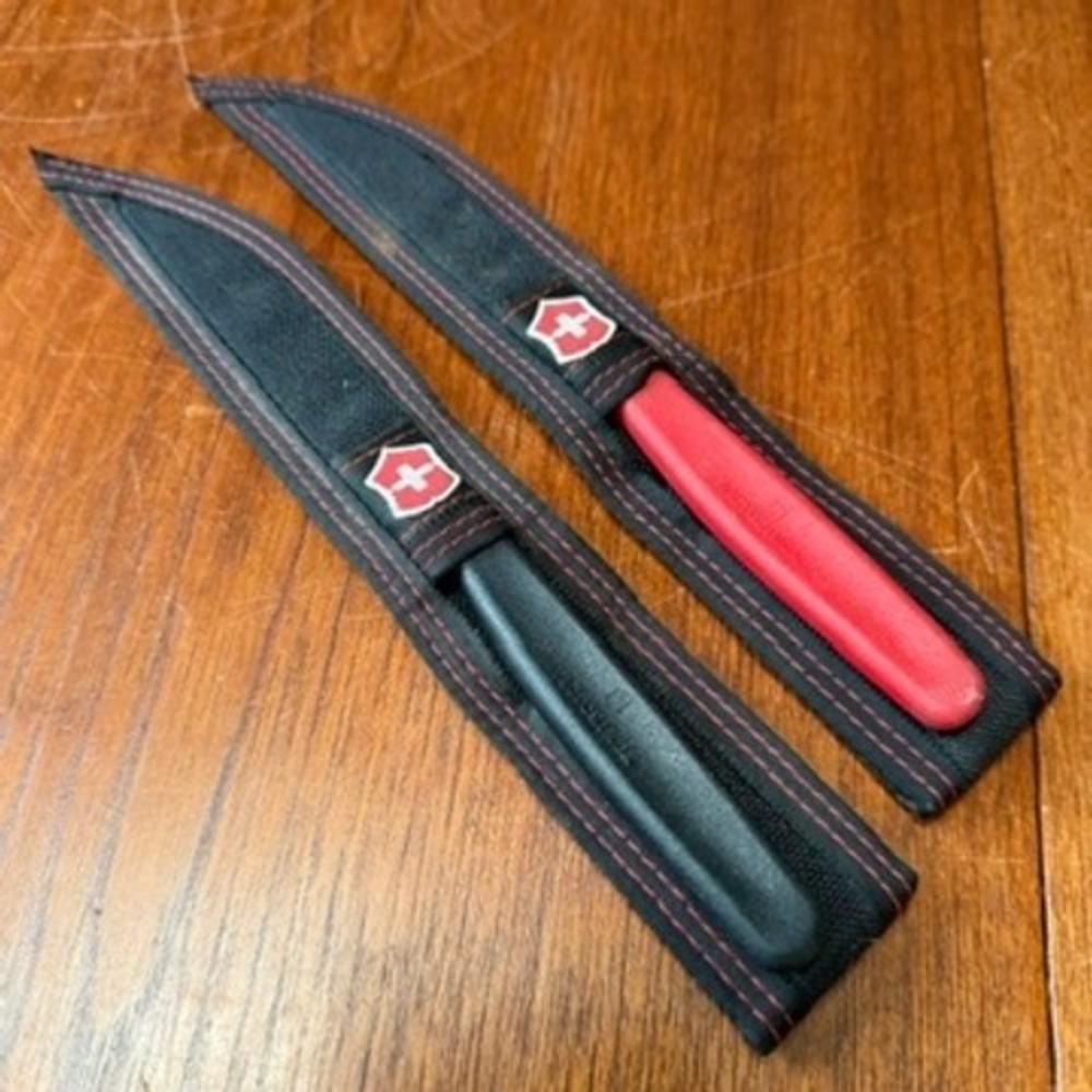 Victorinox Swiss Classic Serrated Paring Knife Set with Nylon Sheaths Red Black